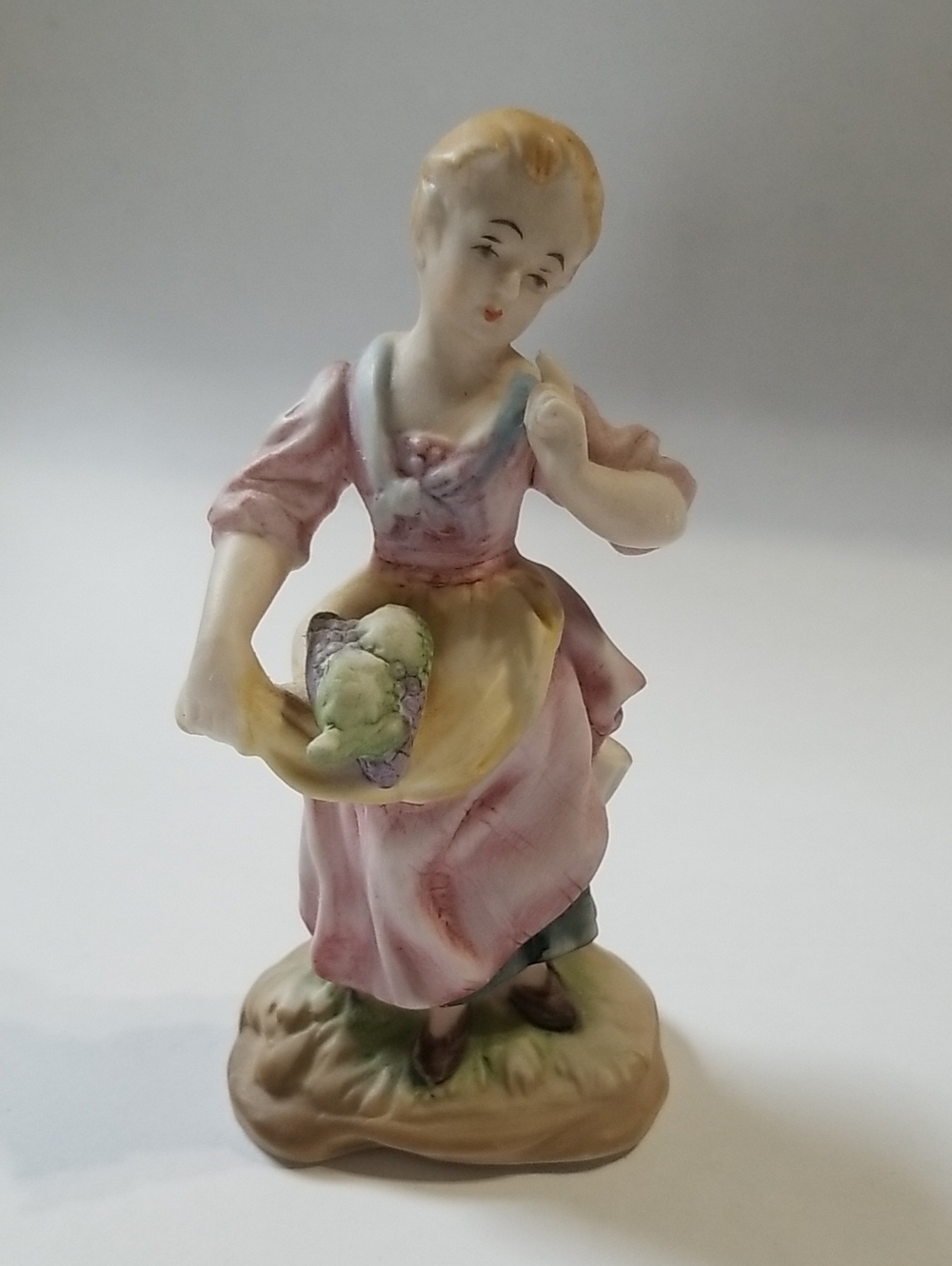 Vintage Ceramic Handpainted Lady Women Maiden With Basket Figurine Japan